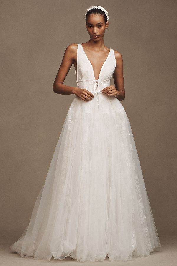 Slide View: 4: Willowby by Watters Dahlia Sleeveless V-Neck Tulle A-Line Wedding Gown