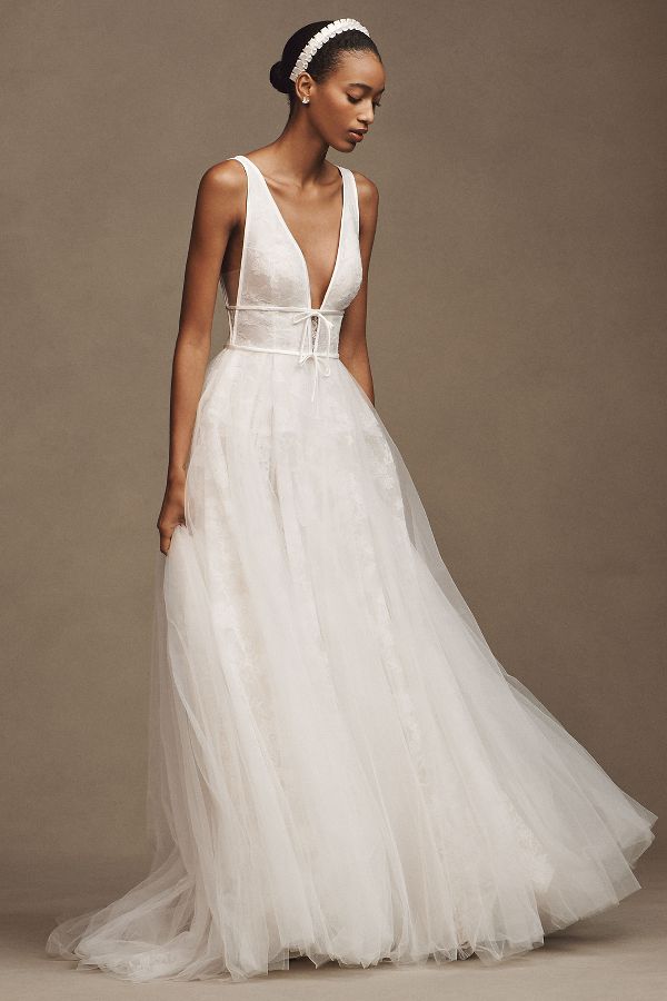 Slide View: 1: Willowby by Watters Dahlia Sleeveless V-Neck Tulle A-Line Wedding Gown