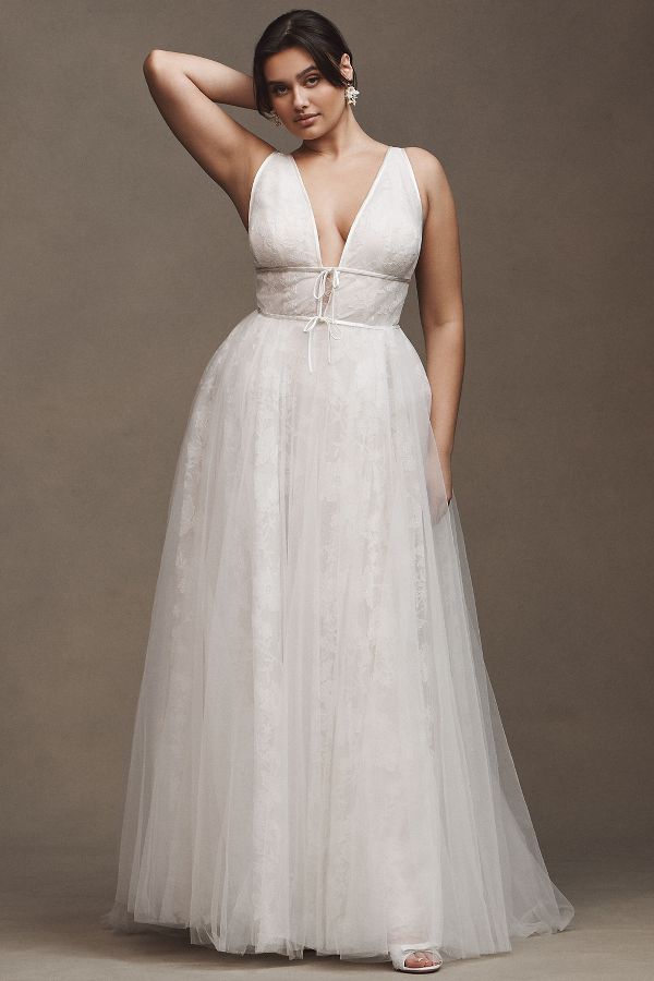 Slide View: 6: Willowby by Watters Dahlia Sleeveless V-Neck Tulle A-Line Wedding Gown