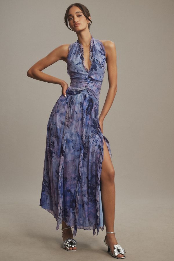 Slide View: 1: BHLDN Juliette Sleeveless V-Neck Chiffon Ruffle Maxi Dress