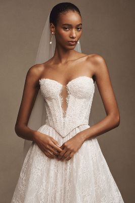 Wtoo by Watters Charlotte Strapless Basque-Waist A-Line Lace Wedding Gown