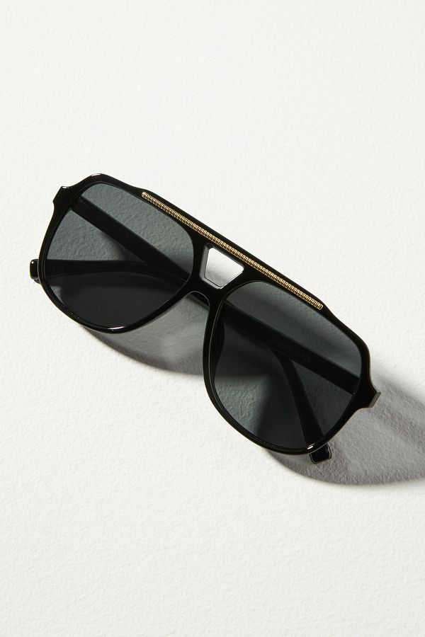 Slide View: 1: Gold Brow Aviator Sunglasses