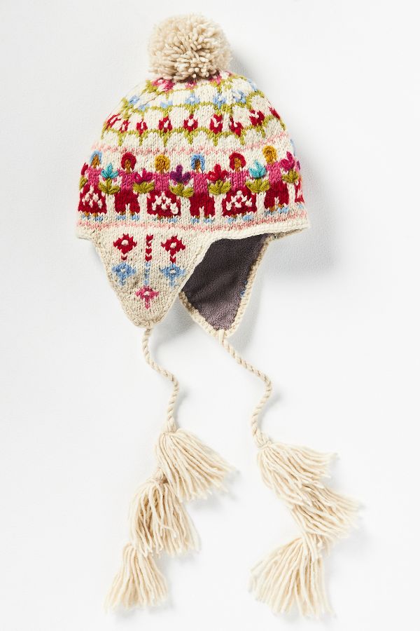 Slide View: 1: French Knot Joyful People Earflap Beanie