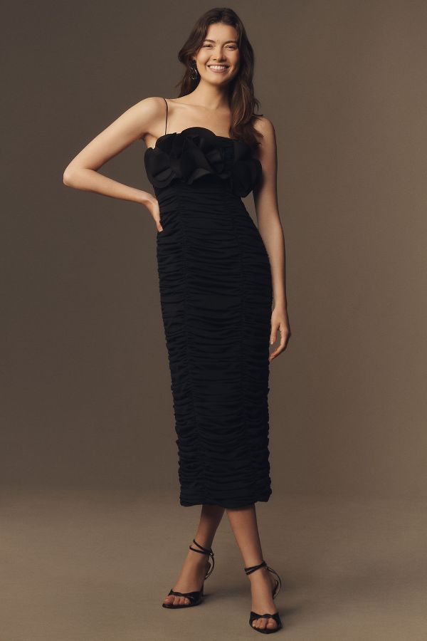 Slide View: 1: Acler Walsworth Sleeveless Rosette Gathered Fitted Midi Dress