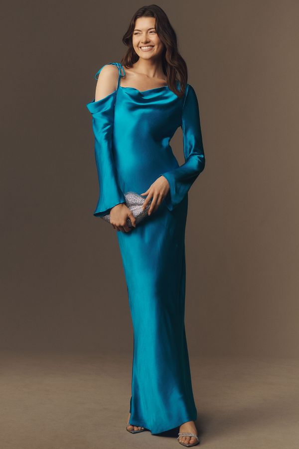 Slide View: 4: Shona Joy Nora Long-Sleeve Asymmetrical Maxi Dress