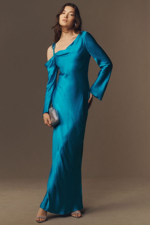 Slide View: 1: Shona Joy Nora Long-Sleeve Asymmetrical Maxi Dress