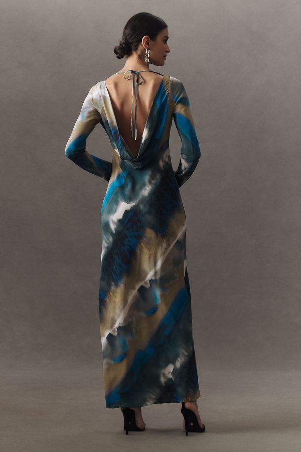 Slide View: 6: Shona Joy Jardin Boat-Neck Backless Split Silk Maxi Dress