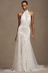 Thumbnail View 1: Watters Zoe Halter Fit & Flare Beaded Lace Wedding Gown