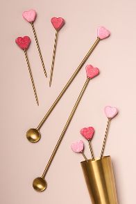 Slide View: 2: Piccolo Heart Icon Cocktail Picks, Set of 6