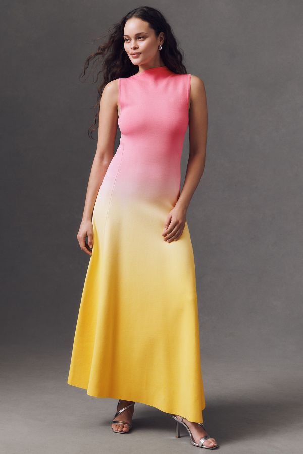 Slide View: 1: Acler Orkney Asymmetrical High-Neck Ombre Midi Dress