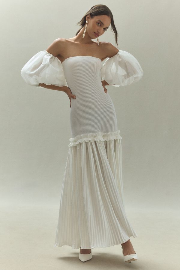 Slide View: 3: L'IDÉE Belle Detachable Organza Sleeve Drop-Waist Maxi Dress