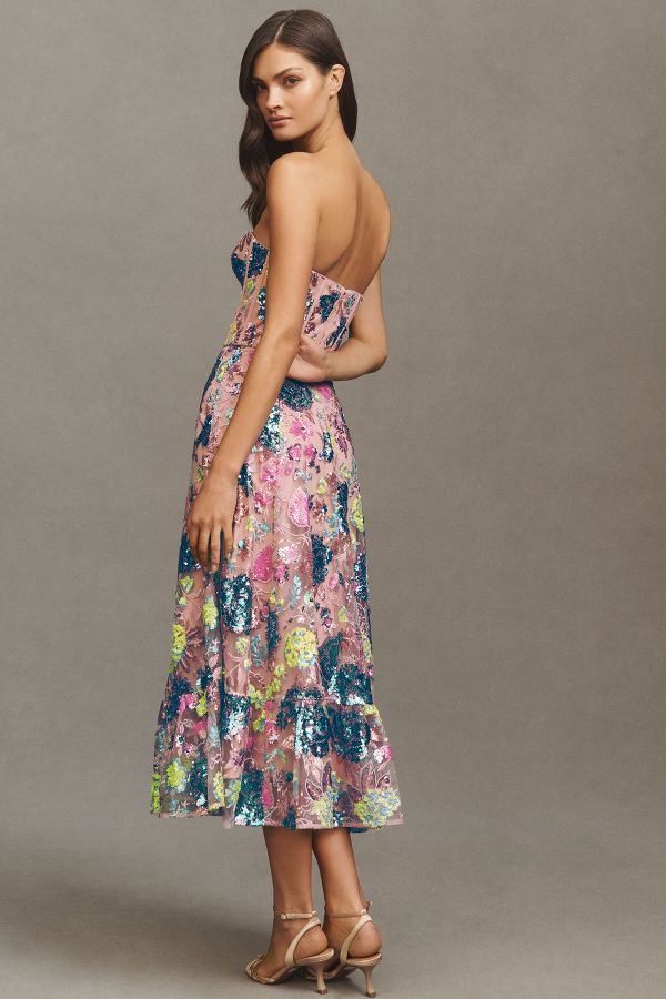 Slide View: 2: Dress The Population Carina Strapless Sweetheart Sequin Midi Dress