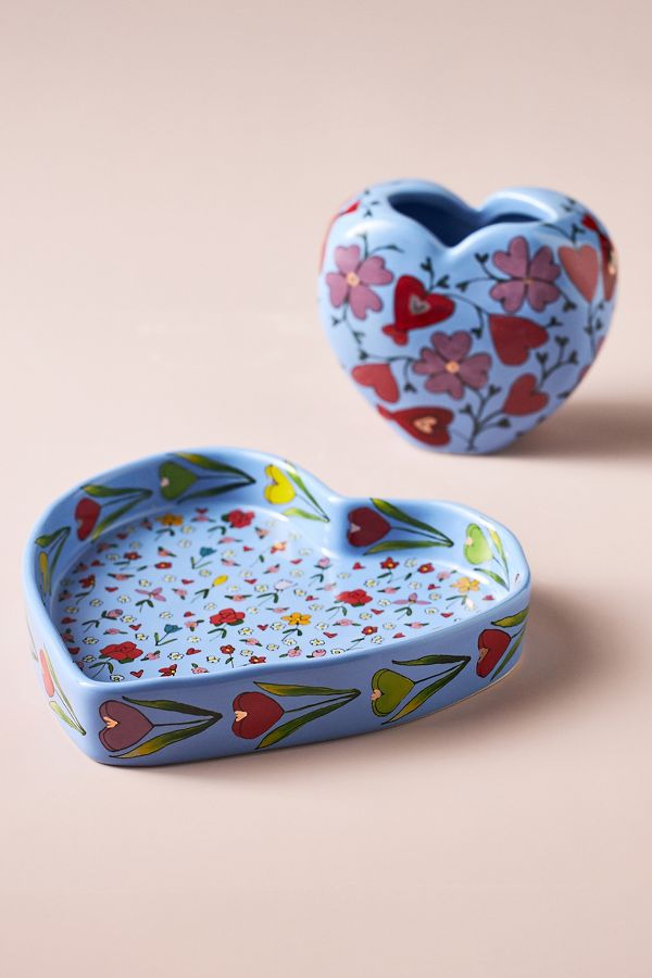 Slide View: 2: The Mud Fairy Blooming Hearts Stoneware Trinket Dish