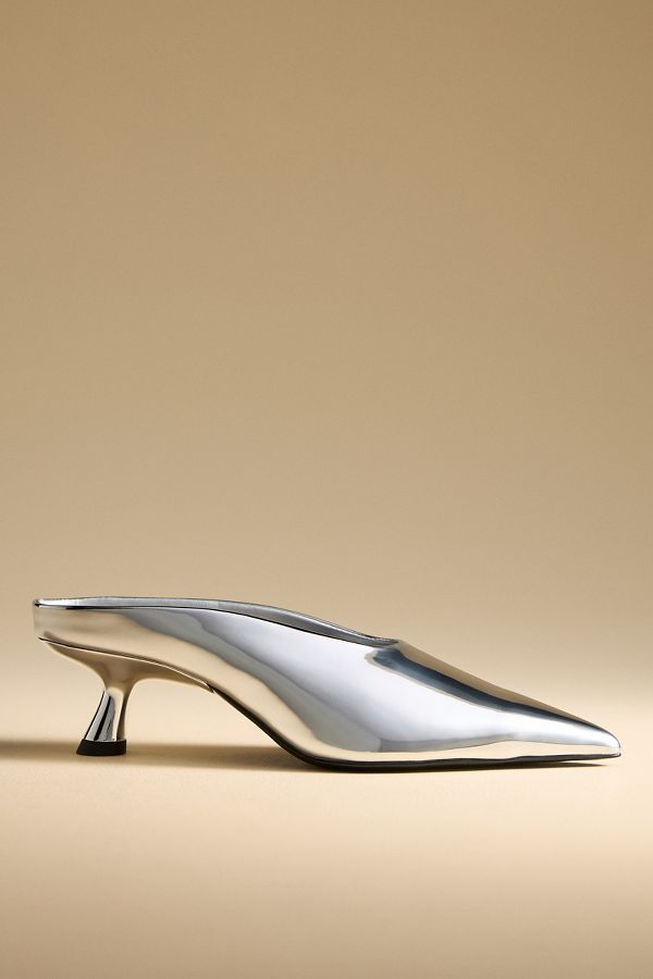 Slide View: 1: SIMONMILLER Chrome Pointed-Toe Gala Mules