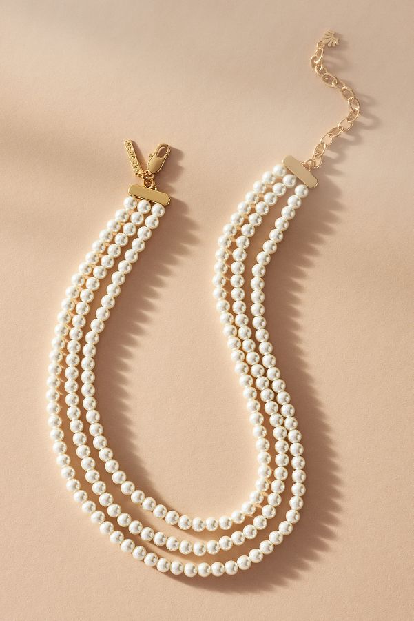 Slide View: 1: Lele Sadoughi Triple Pearl Necklace