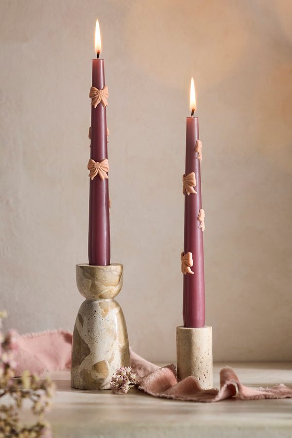 Slide View: 1: Bow Taper Candles, Set of 2