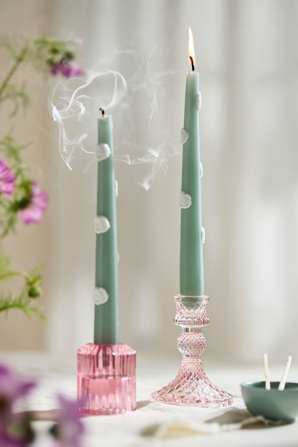 Slide View: 1: Rose Taper Candles, Set of 2