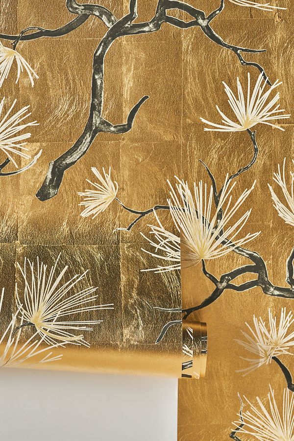 Slide View: 2: Bonsai Gold Leaf Wallpaper