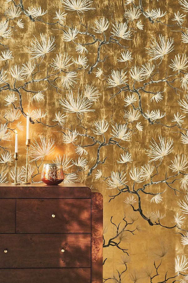 Slide View: 1: Bonsai Gold Leaf Wallpaper