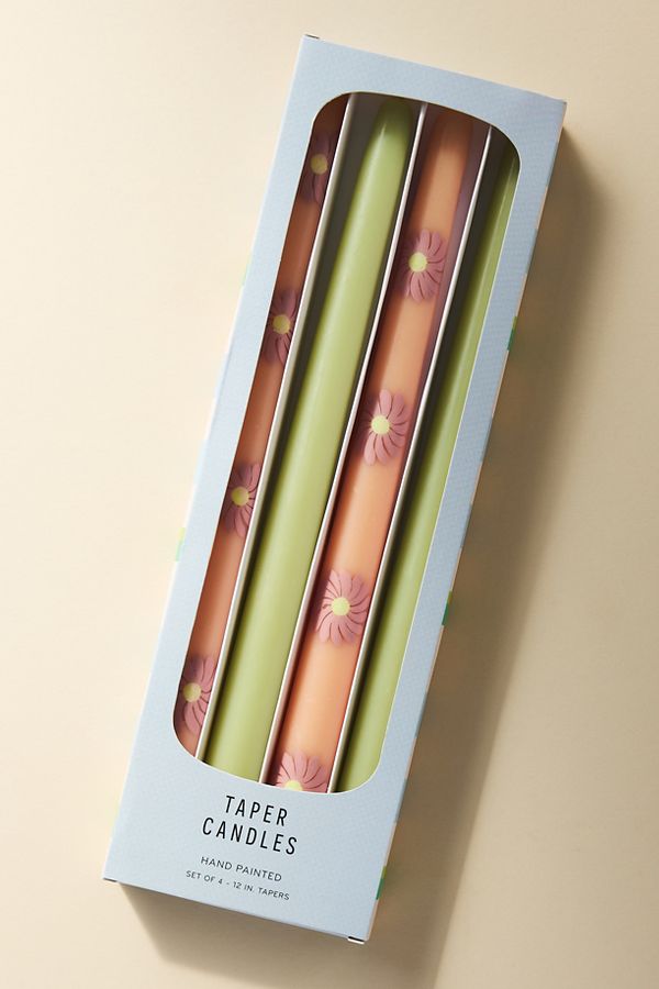 Slide View: 2: Cora Handpainted Taper Candles, Set of 4