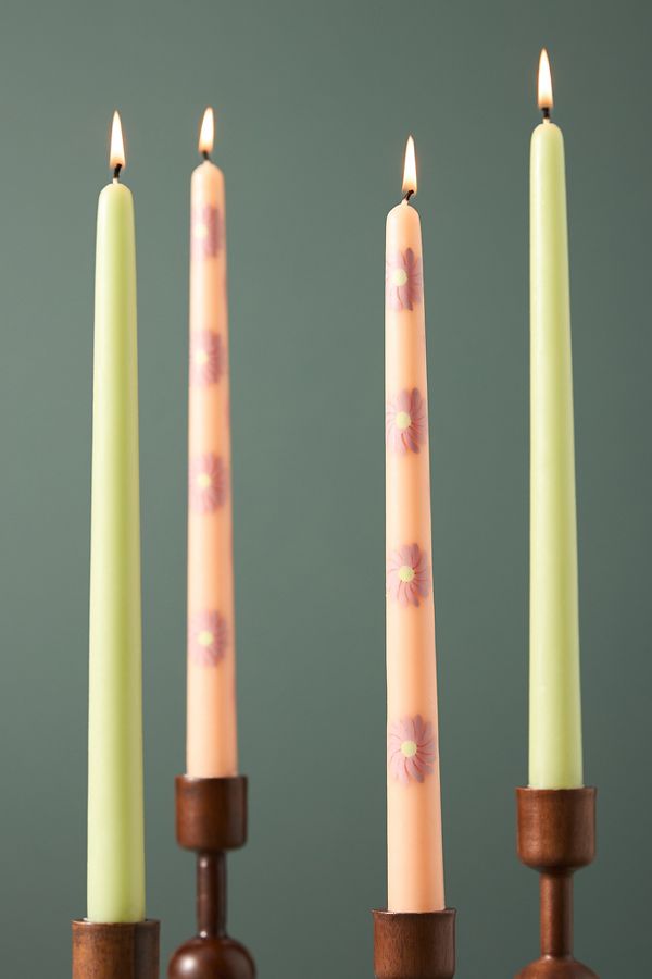 Slide View: 1: Cora Handpainted Taper Candles, Set of 4