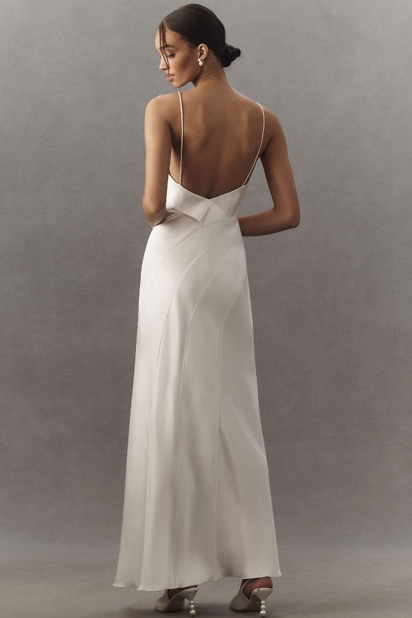 Slide View: 5: Acler Zetland Sleeveless Bias-Cut Side-Slit Satin Maxi Dress