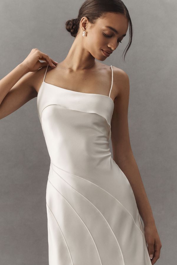 Slide View: 6: Acler Zetland Sleeveless Bias-Cut Side-Slit Satin Maxi Dress