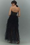 Thumbnail View 3: Mac Duggal Strapless Bustier Spiral Ruffle Tulle Side-Slit Maxi Dress