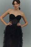 Thumbnail View 5: Mac Duggal Strapless Bustier Spiral Ruffle Tulle Side-Slit Maxi Dress