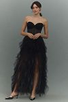 Thumbnail View 1: Mac Duggal Strapless Bustier Spiral Ruffle Tulle Side-Slit Maxi Dress