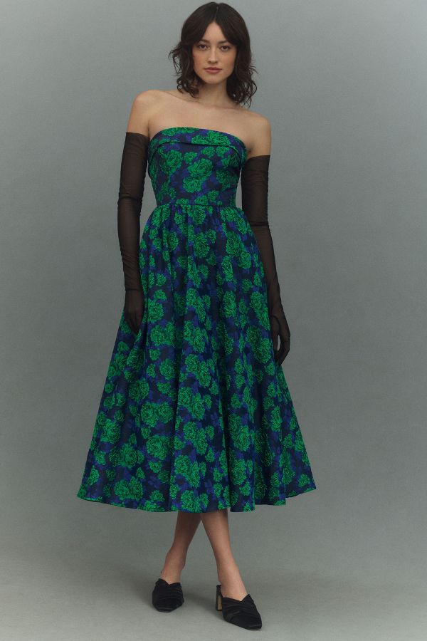 Slide View: 1: Mac Duggal Strapless Brocade A-Line Midi Dress