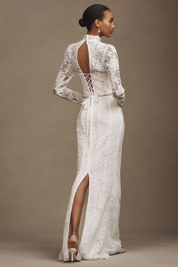 Slide View: 2: V. Chapman Jules Long-Sleeve Turtleneck Lace Column Maxi Dress