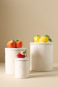 Slide View: 2: Fruta Peach Medium Stoneware Canister