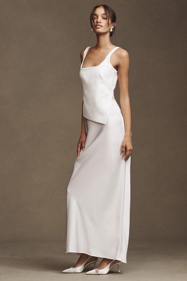 Slide View: 4: ET OCHS Kamila Sleeveless Square-Neck Layered Column Maxi Dress