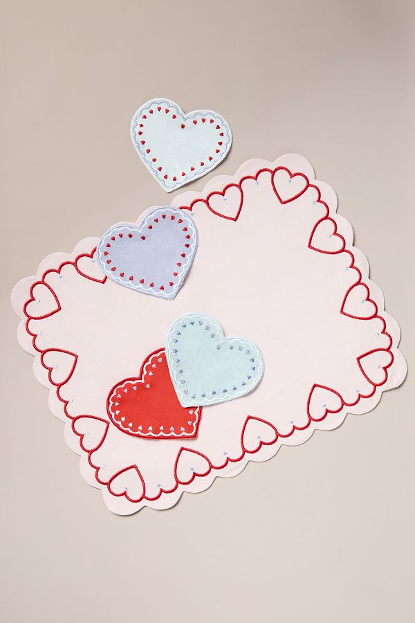 Slide View: 2: Cordelia Embroidered Heart Placemat