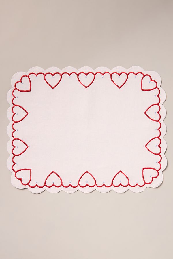 Slide View: 3: Cordelia Embroidered Heart Placemat