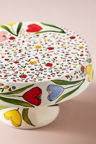 Slide View: 3: The Mud Fairy Blooming Hearts Stoneware Cake Stand