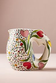 Slide View: 1: The Mud Fairy Blooming Hearts Stoneware Pitcher