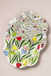 Slide View: 2: The Mud Fairy Blooming Hearts Stoneware Platter