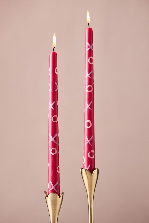 Slide View: 1: Handpainted XOXO Taper Candles, Set of 2