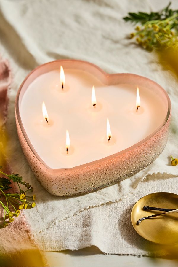 Slide View: 1: Bubble Glass Heart Candle, Peony Blush