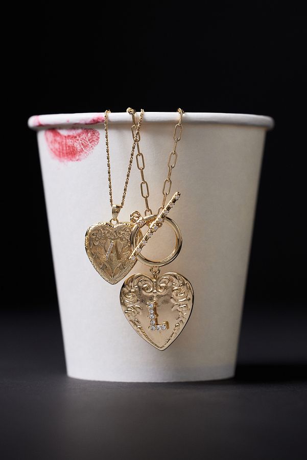 Slide View: 5: Monogram Heart Locket Necklace