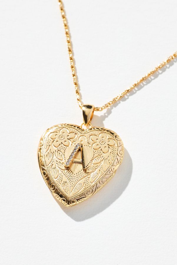 Slide View: 3: Monogram Heart Locket Necklace