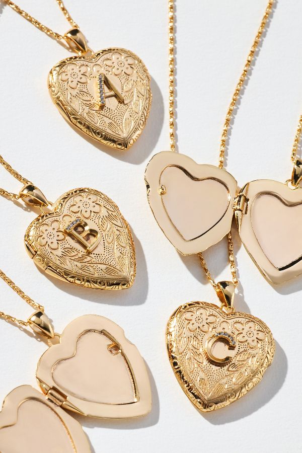 Slide View: 1: Monogram Heart Locket Necklace