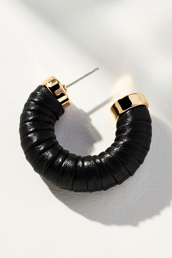 Slide View: 2: Faux-Leather Wrapped Hoop Earrings