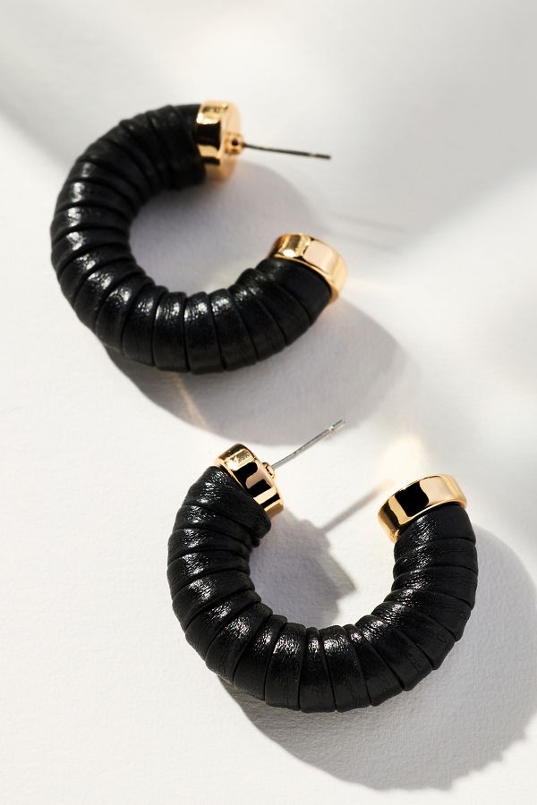 Slide View: 1: Faux-Leather Wrapped Hoop Earrings