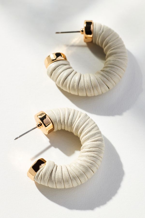 Slide View: 1: Faux-Leather Wrapped Hoop Earrings