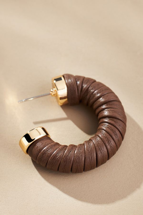 Slide View: 2: Faux-Leather Wrapped Hoop Earrings