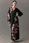 Thumbnail View 1: BHLDN Flora High-Shine Satin Long-Sleeve Maxi Dress