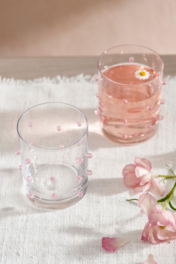 Slide View: 1: Pink Confetti Double Old Fashioned Glasses, Set of 2